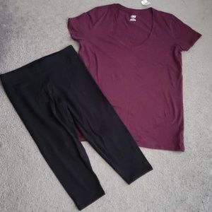 FREE* VS Pink Maroon Shirt & Capri Leggings SET